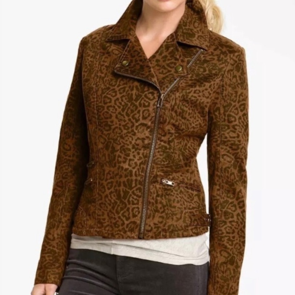 Kut from the kloth brown cheetah moto jacket